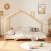 A child's bedroom with a wooden house bed, bedding, stuffed animals, and a play mat. Náhled obrázku produktu
