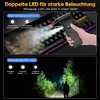 A product demonstration showing a device cleaning a keyboard and a person using a flashlight in the dark. Produktbild-Vorschau