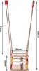 A wooden swing set with dimensions indicated by measurement lines and text. Produktbild-Vorschau