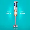 A hand blender is shown against a teal background with text overlays indicating its power rating. Anteprima dell’immagine prodotto