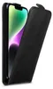 A black leather flip case for an Apple iPhone 14 is shown. Náhľad obrázku produktu