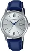A close-up studio shot of a Casio men's watch with a silver dial and a blue leather strap. Voir les images du produit