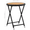 A product image of a round folding table with a wooden top and black rattan-like edge, supported by black folding legs. Dimensions are indicated with measurement lines and text. Náhľad obrázku produktu