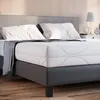 A close-up view of a mattress on a bed frame, with pillows and a blanket. Produktbild-Vorschau