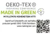 This image displays the OEKO-TEX® MADE IN GREEN certification logo and related text, including a QR code. Produktbild-Vorschau