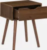 A brown wooden nightstand with one drawer partially open, shown from a side angle. Produktbild-Vorschau