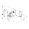 A technical drawing or blueprint of a metal playground set with dimensions indicated. Produktbild-Vorschau