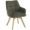 A green upholstered chair with a wooden base on a white background. Podgląd zdjęcia produktu
