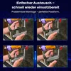 Four images showing the steps to attach a battery to a vacuum cleaner. Produktbild-Vorschau