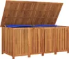 A wooden storage box with two lids open, revealing blue liners inside. Produktbild-Vorschau