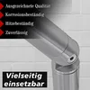 A close-up of a metal joint connector for a pipe, with text overlays highlighting product features. Produktbild-Vorschau