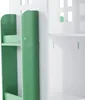 A close-up view of a white and green bookshelf. Náhled obrázku produktu