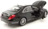 A black Mercedes S-Class W222 model car with its hood and doors open, displayed on a white background. Produktbild-Vorschau