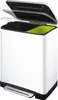 A white dual-compartment recycling bin with its lid open. Voir les images du produit