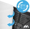 Close-up of a white filter and a black component with blue arrows indicating airflow and a circular icon with two cloths and arrows. Produktbild-Vorschau
