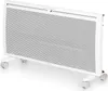 A white electric heater with wheels is shown from a slightly elevated front-left angle against a white background. Náhľad obrázku produktu