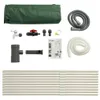 A collection of components for a foldable garden rainwater tank system, laid out on a white background. Produktbild-Vorschau