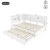 A diagram of a white bed frame with dimensions indicated by lines and numbers. Produktbild-Vorschau