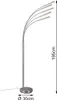 A modern floor lamp with multiple curved arms and LED lights, shown against a white background with size indicators. Podgląd zdjęcia produktu