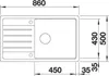 A technical drawing of a sink with dimensions indicated. Produktbild-Vorschau