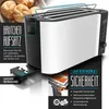 A toaster with marketing text and diagrams highlighting its features. Podgląd zdjęcia produktu