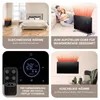 Collage of images showing a heater in different settings and close-ups of its controls. Produktbild-Vorschau