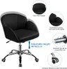 A black office chair with various features highlighted by text and inset images. Produktbild-Vorschau