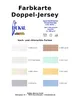 A color chart showing different fabric colors and their corresponding codes, along with brand information and care instructions. Produktbild-Vorschau