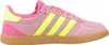A side view of a pink Adidas sneaker with yellow stripes. Produktbild-Vorschau
