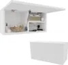 A white wall-mounted cabinet with its door open, revealing shelves and items inside. Produktbild-Vorschau