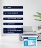 A paint bucket is shown in front of a sofa, with feature callouts on the left. Produktbild-Vorschau