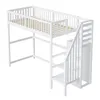 A white loft bed with stairs and a wardrobe is shown against a white background. Náhľad obrázku produktu