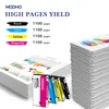Marketing image showing printer ink cartridges and stacks of paper with charts. Produktbild-Vorschau