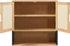 An open cabinet with three shelves and two doors with a woven pattern. Podgląd zdjęcia produktu