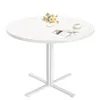 A round white table with a vase of flowers, a book, and a cup of coffee on it, set against a white background. Produktbild-Vorschau