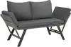A gray rattan outdoor sofa with dark gray cushions is shown against a white background. Voir les images du produit