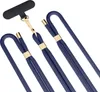 A close-up studio shot of a blue lanyard with gold accents. Produktbild-Vorschau