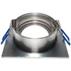 A product shot of a silver aluminum recessed light housing with blue spring clips, isolated on a white background. Produktbild-Vorschau
