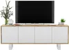 A TV stand with a TV on top, and decorative items on the stand. Produktbild-Vorschau