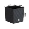 A square planter with a woven texture is shown from a slightly elevated angle against a white background. Dimensions are indicated by lines and text. Náhled obrázku produktu