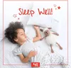 A young child sleeping in bed with a stuffed sheep toy. Produktbild-Vorschau