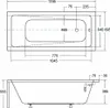 Technical drawing of a bathtub with dimensions and specifications. Produktbild-Vorschau