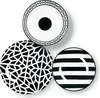 Three decorative plates with black and white patterns are arranged on a white background. Produktbild-Vorschau