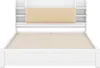 A white bed frame with a beige upholstered headboard and built-in shelving units on either side of the headboard. Náhled obrázku produktu