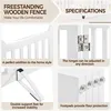 A collage of four images showcasing the features of a white wooden fence. Podgląd zdjęcia produktu