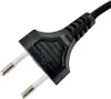 A close-up shot of a black electrical plug with two silver prongs. Voir les images du produit