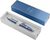 A blue Parker pen is presented in its packaging, which includes a blue box and a white insert. Produktbild-Vorschau
