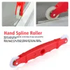 A collage showing a hand spline roller tool and its use. Produktbild-Vorschau