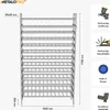 A technical drawing or diagram of a metal shelving unit, likely a wine rack, with dimensions and feature callouts. Produktbild-Vorschau
