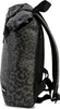 A side view of a black and gray leopard print backpack. Produktbild-Vorschau